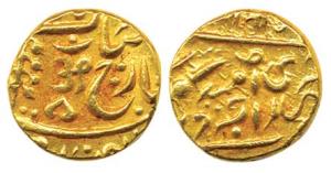 Umaid Singh, Gold Mohur, with the name of George V, Om in Nagari on obv.; Shri Mataji in N