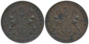 Copper Double Pice, 1804, Mule, obverse and reverse are the same, struck on both sides, (P