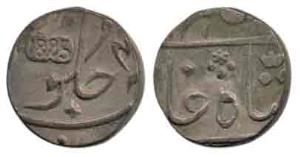 Silver ½ Rupee, 5.77g, in the name of Shah Alam II, 1825 inscribed on a tablet on rev., Su