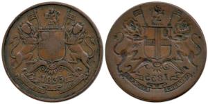 Copper ½ Anna, 1835, obv. brockage, nice deep and complete lakhi impression. Very Fine, Ra