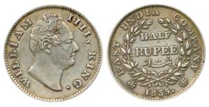 William IV, Silver ½ Rupee, 1835, F raised on truncation. Very Fine, Very Rare.