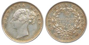 Victoria Queen, Silver ¼ Rupee, 1840, continuous legend, Madras Mint, obv. 'S' Incuse, rev