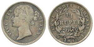 Victoria Queen, Silver ¼ Rupee, 1840, divided legend, obv. W.W. raised, rev.10 Berries. Fi