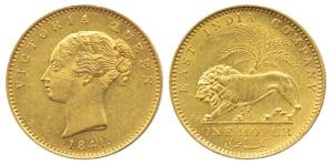 Victoria, Gold Mohur, 1841, continuous legend, Calcutta Mint, crosslet 4 in date (KM 461.1