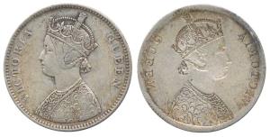 Victoria Queen, Silver Rupee, Brockage, nice deep complete Lakhi strike on rev. Very Fine+