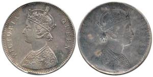 Victoria Queen, Silver Brockage, the lakhi impression of the portrait has expanded on the 