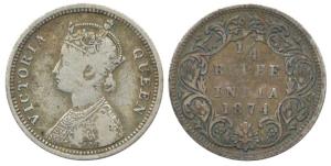 Victoria Queen, Silver ¼ Rupee, 1874, Bombay Mint, with dot, obv. A, rev. I. Fine+, Rare.