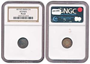 Victoria Empress, Proof Silver 2 Annas, 1877, Calcutta Mint. Slabbed in NGC holder graded 