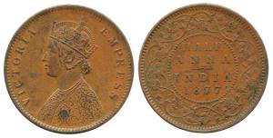Victoria Empress, Copper ½ Anna, 1877, Calcutta Mint, Bust 'C'. Extremely Fine, Rare.