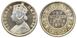 Victoria Empress, Silver OMS (Off Metal Strike) Proof, 10 Rupees, 1879. Struck in Silver i