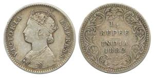 Victoria Empress, Silver ¼ Rupee, 1882 Bombay Mint, Obv.B, Rev.II, Dot, Rare, About Very F
