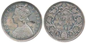 Victoria Empress, Proof Silver ½ Rupee, 1889, Bombay Mint, 'B' raised, (KM 491). Proof Res