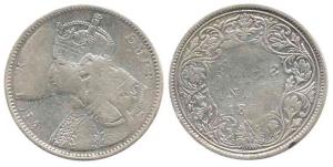 Victoria Empress, Silver Rupee, Error, obverse double struck and 90 degree off-center, rev