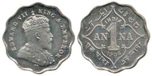 Edward VII, Cupro Nickel 1 Anna, 1908, Bombay Mint. Uncirculated, Rare.