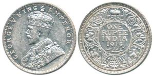 George V, Silver Rupee, 1915, (KM 524). About Extremely Fine, Scarce.