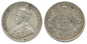 George V, Silver Rupee, 1921. About Very Fine.