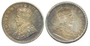 George V, Silver Rupee, Brockage (Lakhi) of the king's bust and the milled edge on rev. Ex