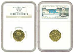 George VI, Proof Copper-nickel, 1 Anna, Calcutta Mint, 1943. Proof Restrike, Slabed in NGC