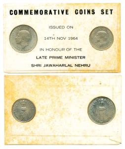 1964 Uncirculated set, Birth Anniversary of Jawaharlal Nehru, set of 2 pcs., 50p and Rupee
