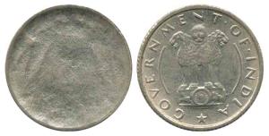 1/4 Rupee, Error, 1950-56 Early Series, the rev. very lightly or insignificantly struck. E