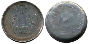 Rupee 1, Error, 2003, the flan slightly Concave, the rev. weakly struck. Very Fine+, Scarc