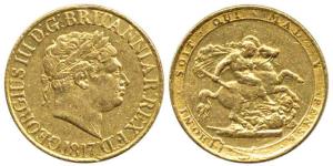 Great Britain, George III, Gold Sovereign, 1817. About Very Fine, Rare.