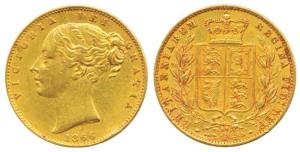 Great Britain, Victoria, Gold Sovereign 8g, 1866, Shield on rev., (KM 736.2). Very Fine+, 