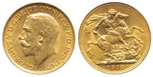Great Britain, George V, Gold Sovereign, 8g, 1912, (KM 820). Extremely Fine.
