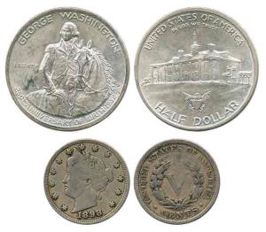 USA, 5 Cents 1898; 250th Birth Anniversary of Washington, Silver ½ Dollar, 1982, (KM 112, 