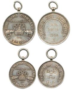 Baroda Silver (2), Hind Vijaya Gymkhana Olympic Sports Medals, 1943 and 1944, both with su