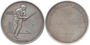 Pratap Trust Jamnagar, Silver Medal, 100g, Ranjit Singh batting on obv. with his signature