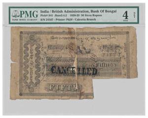 Bank of Bengal, 50 Sicca Rupees, Type 1, Calcutta, hand signed, numbered and dated, 27th F
