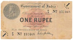 George V, Rupee 1, 1st issue, 1917, signed M. M. S. Gubbay, (Jhun 1.1B). Fine+, Rare.