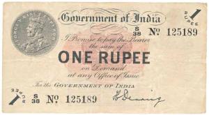 George V, Rupee 1, 1st issue, 1917, signed H. Denning, open star watermark, (Jhun 1.3). Ve