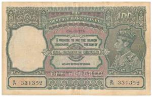 George VI, Rupees 100, 1st issue 1938, signed C. D. Deshmukh, Calcutta, Front facing water