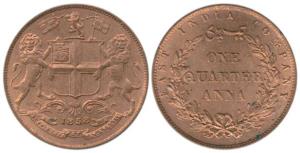 East India Company, Copper, ¼ Anna, 1858. Rare, Uncirculated.