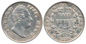 William IV, Silver ½ Rupee, 1835, Calcutta Mint, obv. 'F' raised, rev. 19 Berries, two Lea