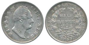 William IV, Silver ½ Rupee, 1835, Calcutta Mint, obv. R.S. incuse, rev. 19 Berries. Rare, 