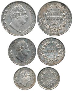 William IV, Silver (3), Rupee, ½ Rupee and ¼ Rupee, 1835, Rupee, Bombay Mint, ½ Rupee, Cal