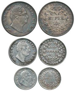 William IV, Silver (3), Rupee, ½ Rupee, ¼ Rupee, 1835, No initials. Fine to Extremely Fine
