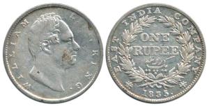 William IV, Silver Rupee, 1835, Calcutta Mint, obv. 'C' (thin lettering) 'R' 'S' incuse, r