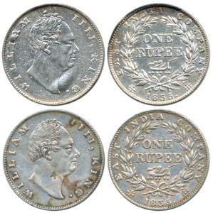 V24-28 William IV, Silver Rupee (2), 1835, Calcutta Mint, obv. A, 'F' incuse, rev. II, 19 