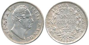 William IV, Silver Rupee, 1835, Calcutta Mint, obv. A, 'F' raised, rev. I, 19 Berries. Rar