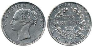 Victoria Queen, Silver Rupee, 1840, continuous legend, Madras Mint, obv. 'S' incuse, rev.1