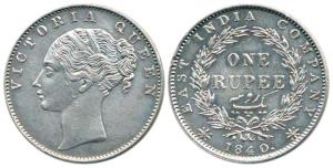 Victoria Queen, Silver Rupee, 1840, continuous legend, Calcutta Mint, obv. Indian head, re