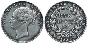Victoria Queen, Silver Rupee, 1840, continuous legend, Madras Mint, obv. English head (sho
