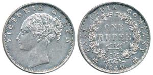 Victoria Queen, Silver Rupee, 1840, continuous legend, Calcutta Mint, obv. English complet