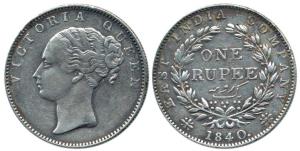 Victoria Queen, Silver Rupee, 1840, continuous legend, Madras Mint, obv. 'S' incuse, rev. 