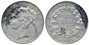 Victoria Queen, Silver Rupee, 1840, continuous legend, Madras Mint, obv. 'S' incuse, rev. 