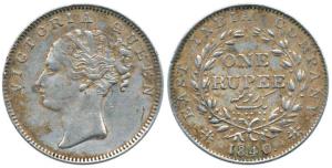 Victoria Queen, Silver Rupee, 1840, continuous legend, Madras Mint, obv. 'S' incuse, rev. 